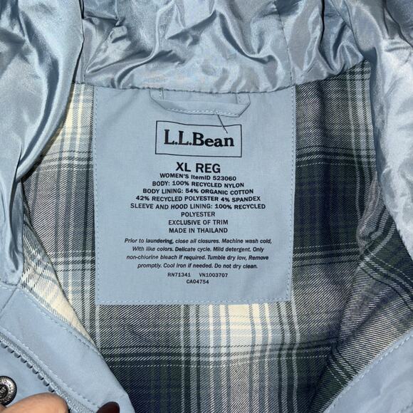 LL Bean Womens XL Mountain Classic Flannel Lined Hooded Rain Jacket Blue/ Teal - Picture 5 of 12